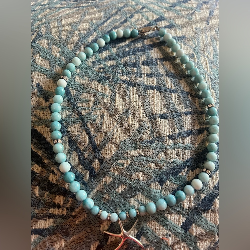 Larimar Beaded Necklace with Sterling Starfish Charm